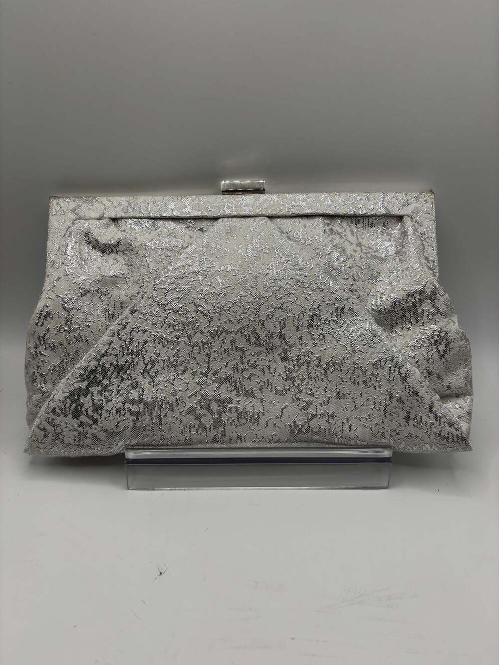 Kate Landry Silver Brocade Evening Clutch Purse